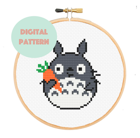 Totoro With Carrot Cross Stitch - PDF Instructions