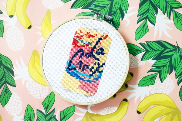 La Croix Sparkling Water Can Cross Stitch Kit, DIY Craft Kit, Embroidery Kit, Includes Aida Cloth, Embroidery Floss (String), Embroidery Hoop, Embroidery Needle, Felt Square. Made by TheCloudFactory
