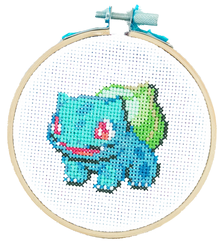 Bulbasaur Pokemon Cross Stitch Kit DIY Craft Kit The Cloud Factory TheCloudFactory Embroidery Kit Aida Cloth, Embroidery Floss, Embroidery Needle, String, Felt, Embroidery Hoop