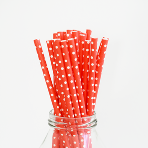 Red Polka Dot Paper Straws - 25 Pieces