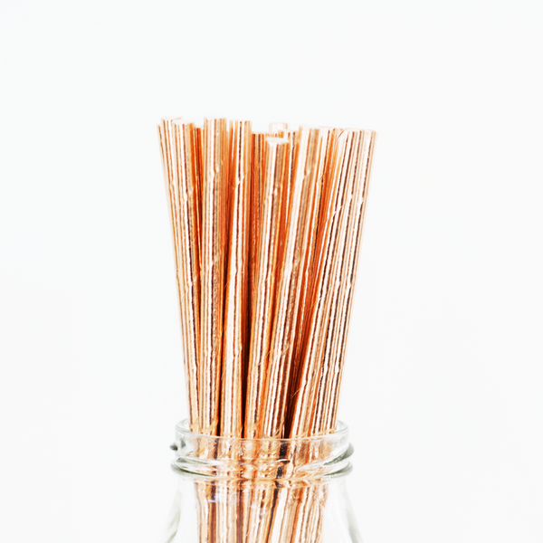 Solid Rose Gold Paper Straws - 25 Pieces