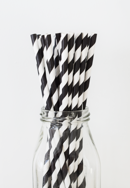 Striped Black Paper Straws - 25 Pieces