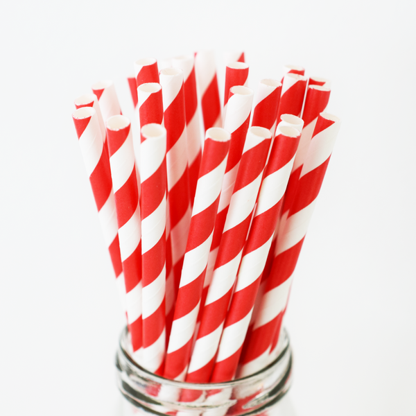 Striped Red Paper Straws - 25 Pieces