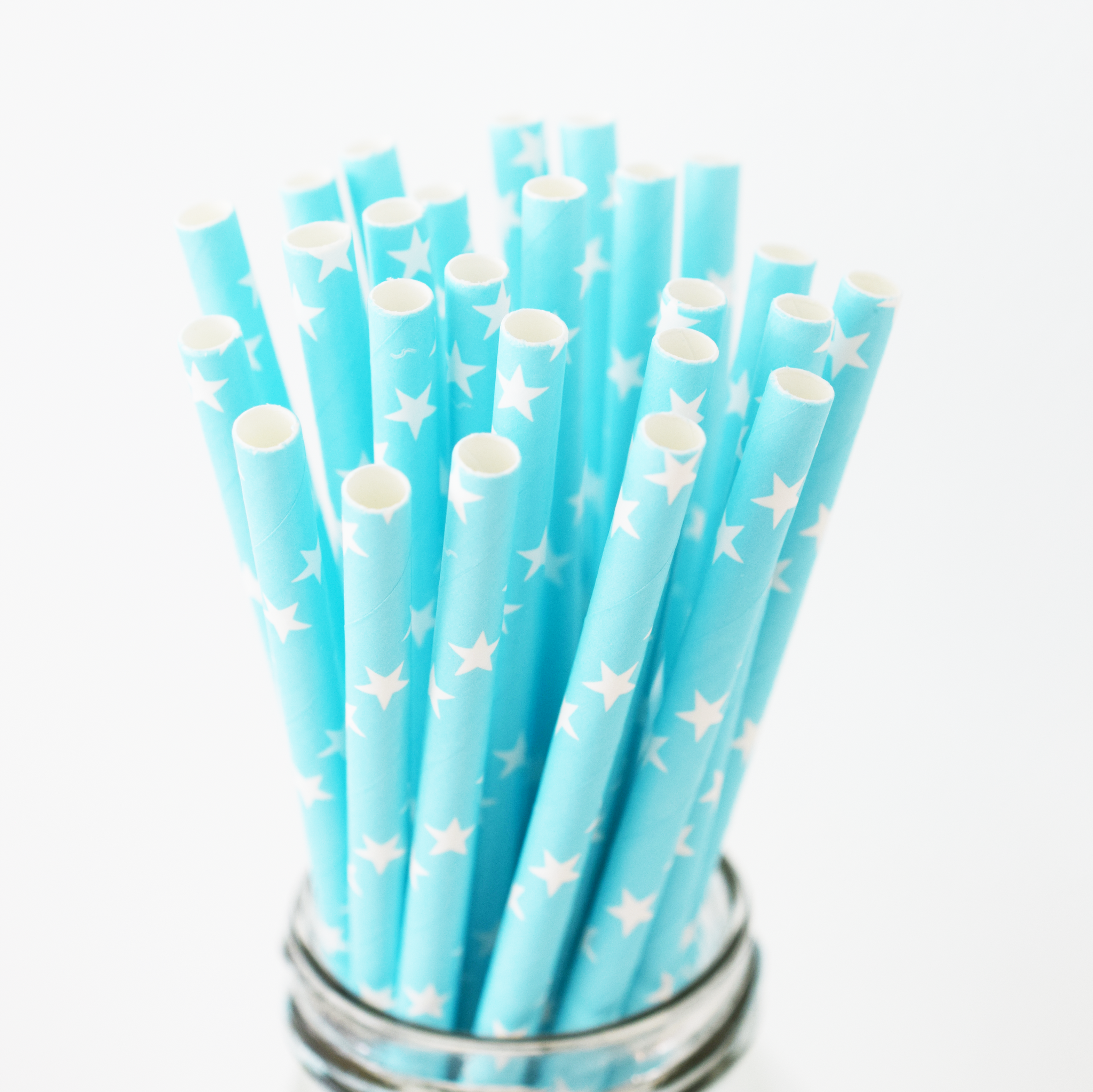 Sky Blue Star Paper Straws - 25 Pieces