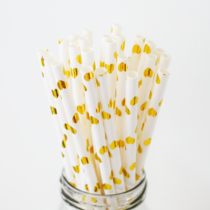 Gold Heart Paper Straws - 25 Pieces