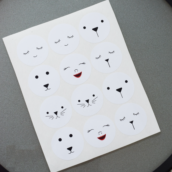 Sketch Face Paper Stickers - 2 Sheets of 12