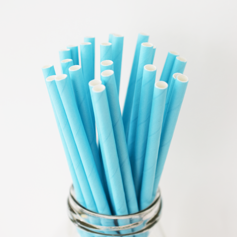 Solid Sky Blue Paper Straws - 25 Pieces