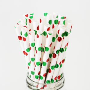 christmas polka dot paper straws The Cloud Factory craft store supplies green red metallic