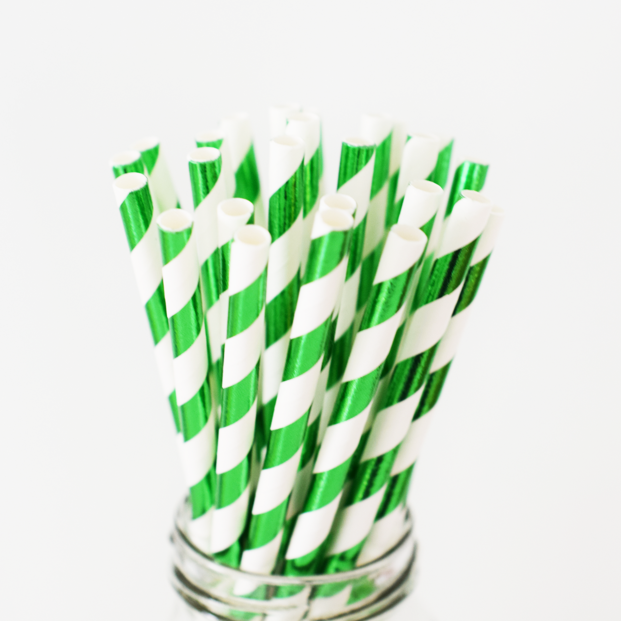 Foil Green Paper Straws - 25 Pieces