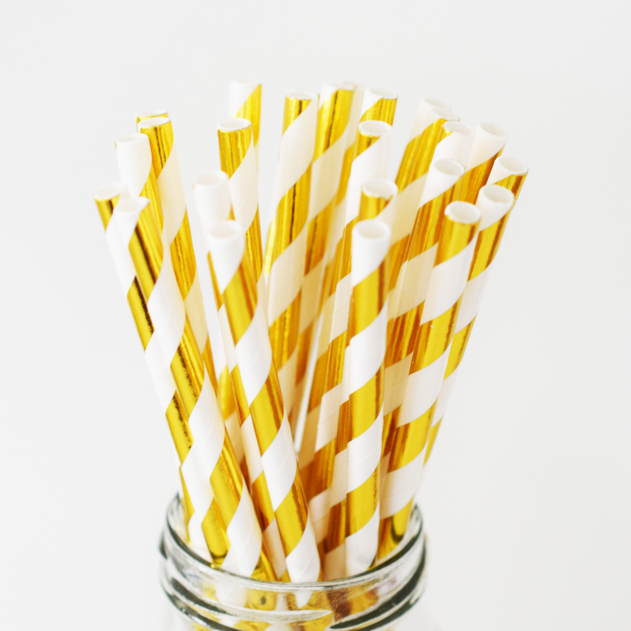 Gold Foil Striped Paper Straws - 25 Pieces