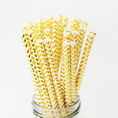 Gold Chevron Paper Straws - 25 Pieces