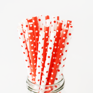 Red and White Dots Paper Straws - 25 Pieces