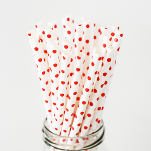 Red Mini Dots Paper Straws - 25 Pieces