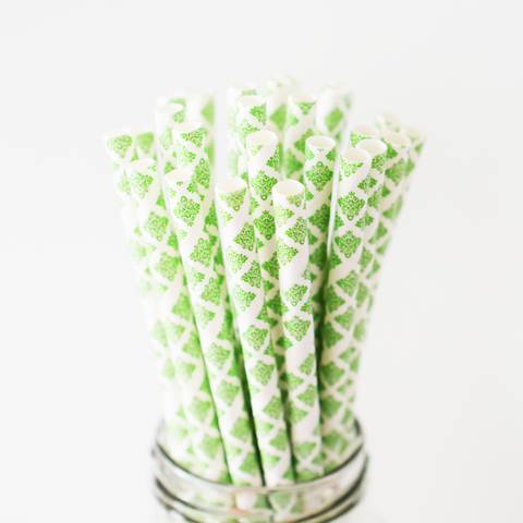 Quatrefoil Green Paper Straws - 25 Pieces