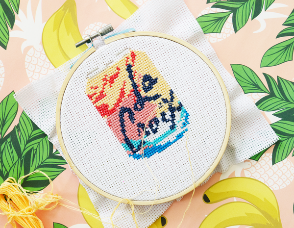La Croix Sparkling Water Can Cross Stitch Kit, DIY Craft Kit, Embroidery Kit, Includes Aida Cloth, Embroidery Floss (String), Embroidery Hoop, Embroidery Needle, Felt Square. Made by TheCloudFactory