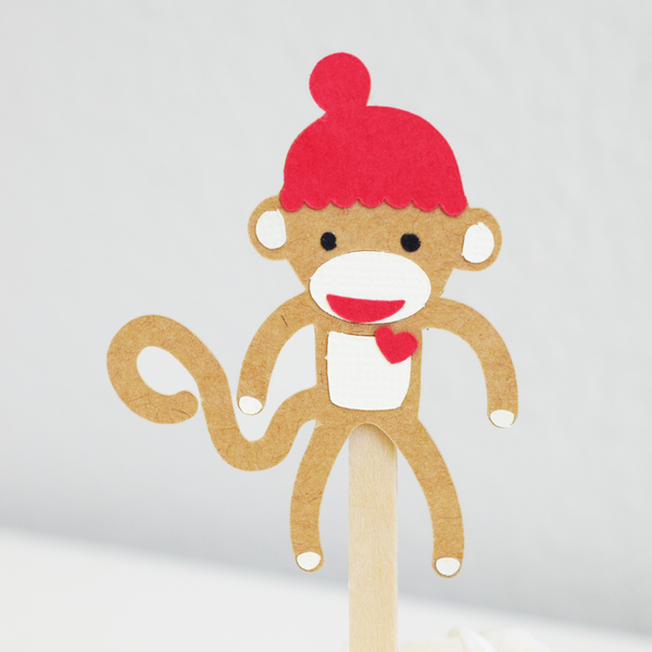 Sock Monkey Cupcake Toppers - Set of 12