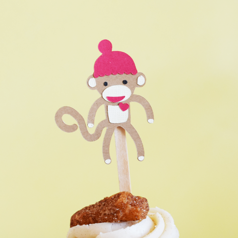 Sock Monkey Cupcake Toppers - Set of 12
