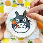 Totoro cross stitch diy craft kit holding carrot