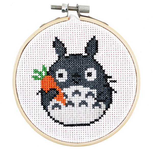 Totoro cross stitch diy craft kit holding carrot