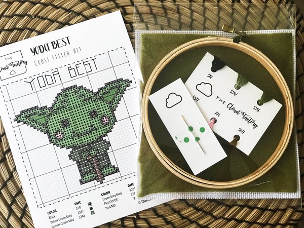 Yoda Best Star Wars Alien Father's Day Cross Stitch Craft Kit DIY Materials Included Intermediate aida hoop pattern, thread, cloth, needle