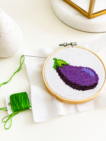 Eggplant Emoji - DIY Cross Stitch Kit