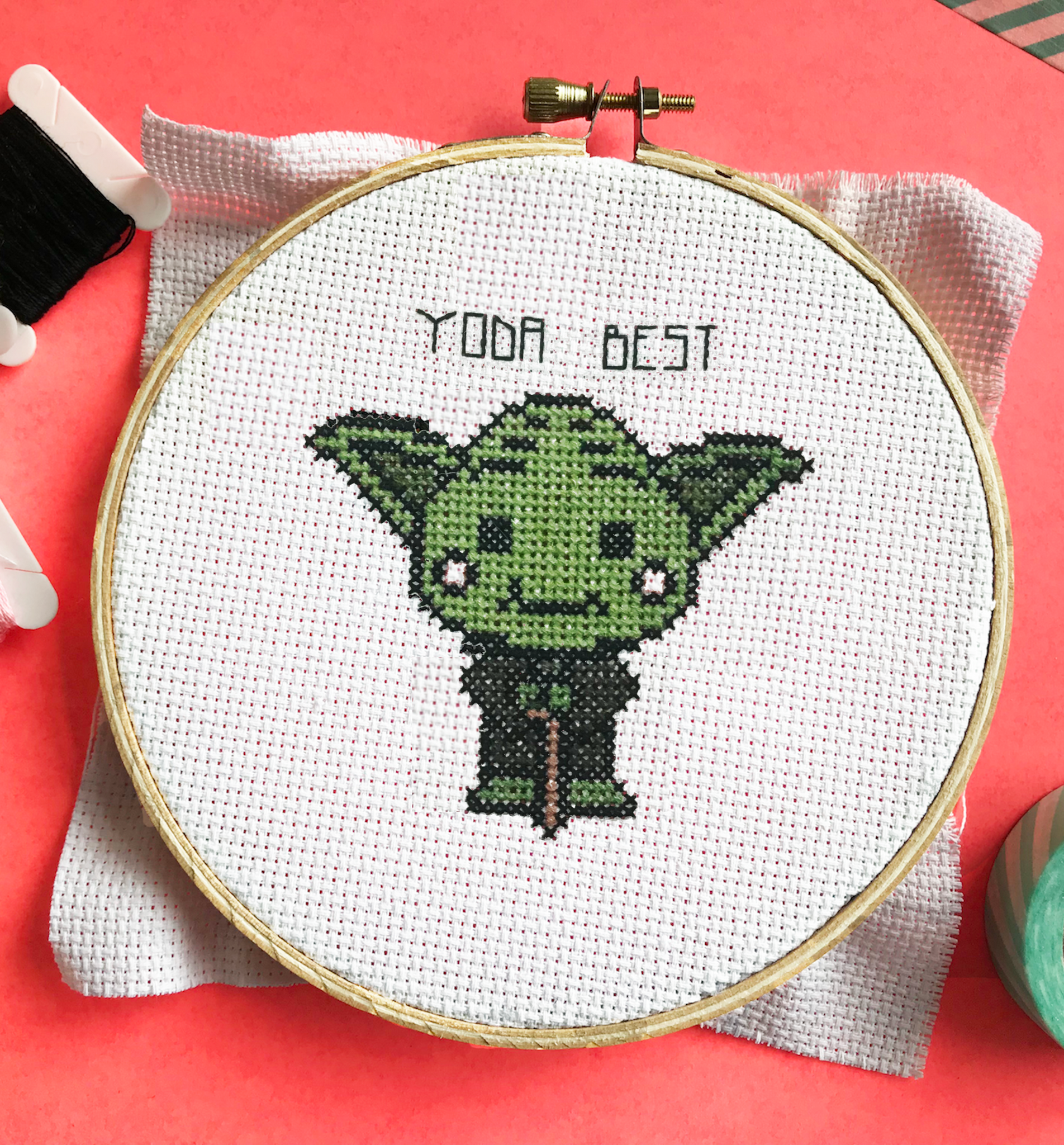 Yoda Best Star Wars Alien Father's Day Cross Stitch Craft Kit DIY Materials Included Intermediate aida hoop pattern, thread, cloth, needle