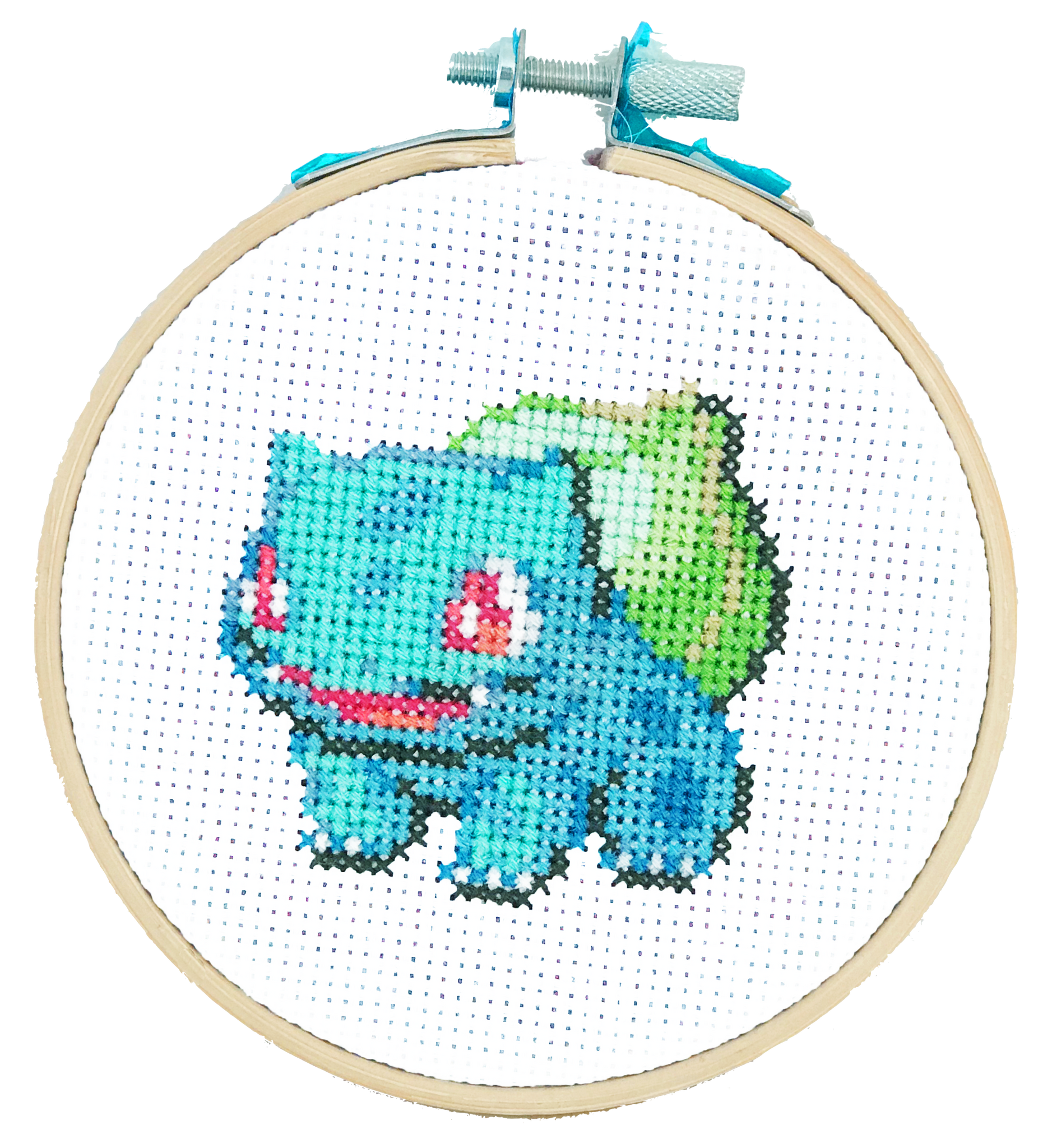 Bulbasaur Pokemon Cross Stitch Kit DIY Craft Kit The Cloud Factory TheCloudFactory Embroidery Kit Aida Cloth, Embroidery Floss, Embroidery Needle, String, Felt, Embroidery Hoop