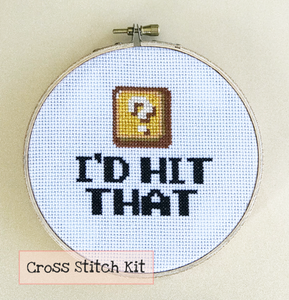 I'd hit that super mario yoshi point box cross stitch kit, aida, embroidery needle, embroidery floss, string, embroidery hoop, felt cloth