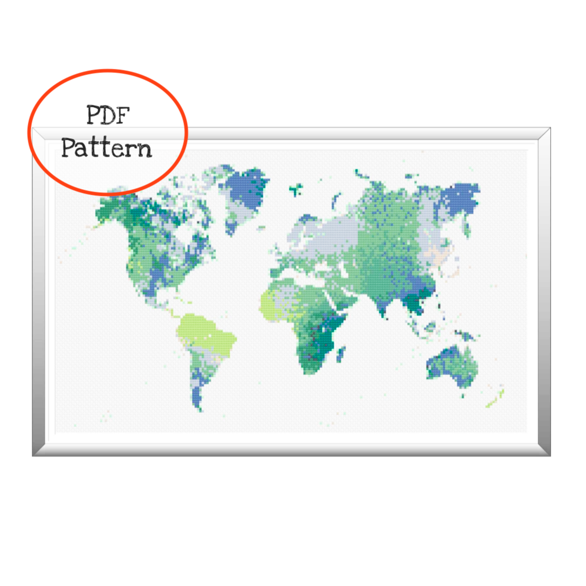 Watercolor Map of the World Cross Stitch - PDF Pattern