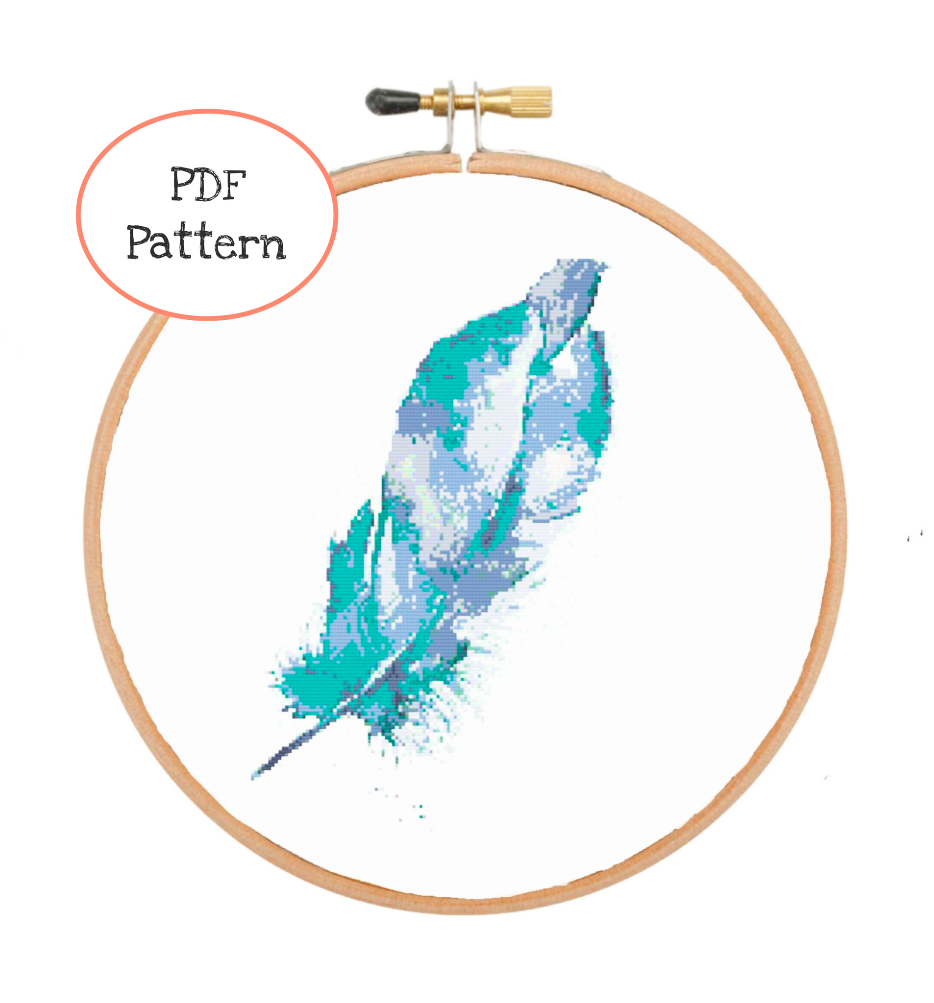 Watercolor Feather Cross Stitch - PDF Instructions
