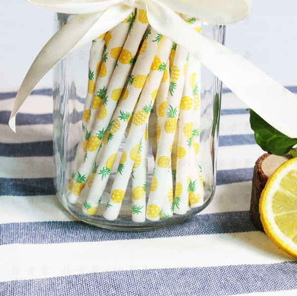Pineapple Paper Straws - 25 Pieces
