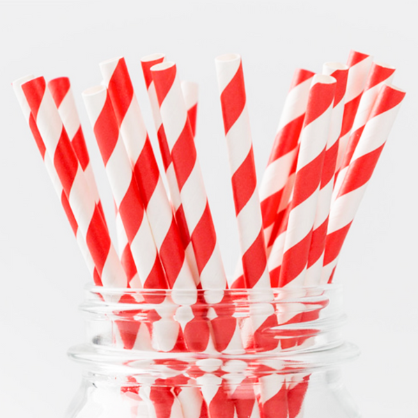 Striped Red Paper Straws - 25 Pieces