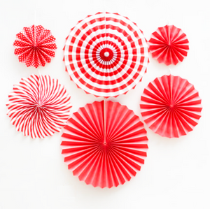 Red Hanging Paper Party Fans - Set of 6