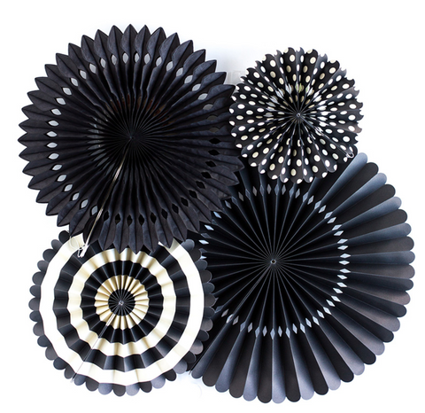 Éventails de fête en papier noir - Lot de 4