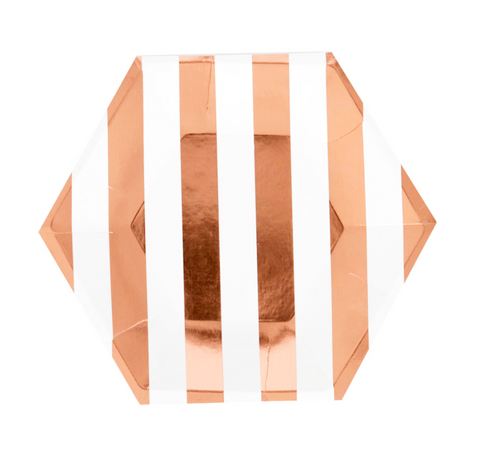 Striped Rose Gold Hexagon Paper Plates - Set of 8