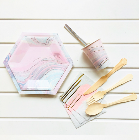 Pastel Marble Party Supplies Pack