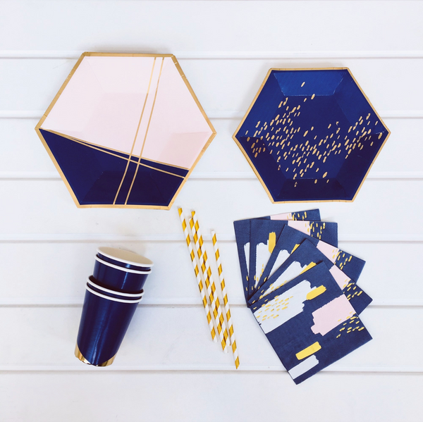 Navy Blue and Pink Party Supplies Pack