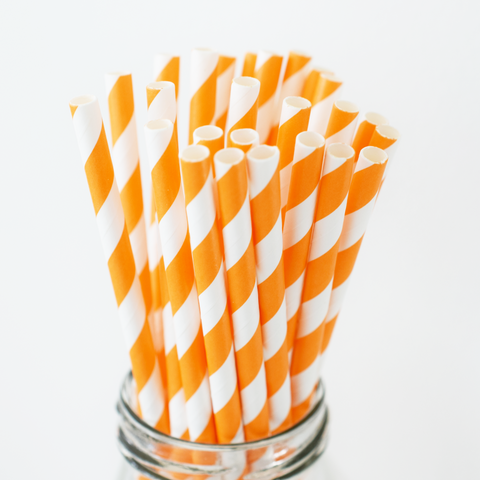 Striped Orange Paper Straws - 25 Pieces