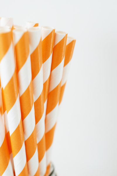 Striped Orange Paper Straws - 25 Pieces