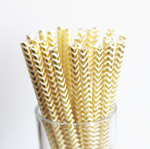 Gold Chevron Paper Straws - 25 Pieces