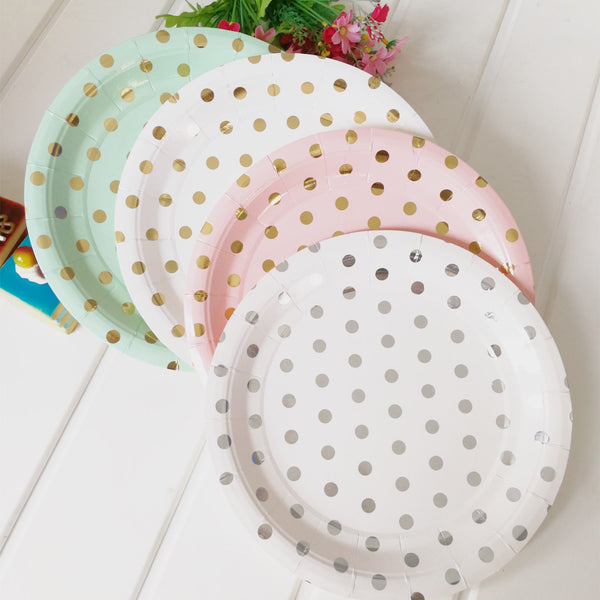 Round Polka Dot Paper Plates - Set of 8